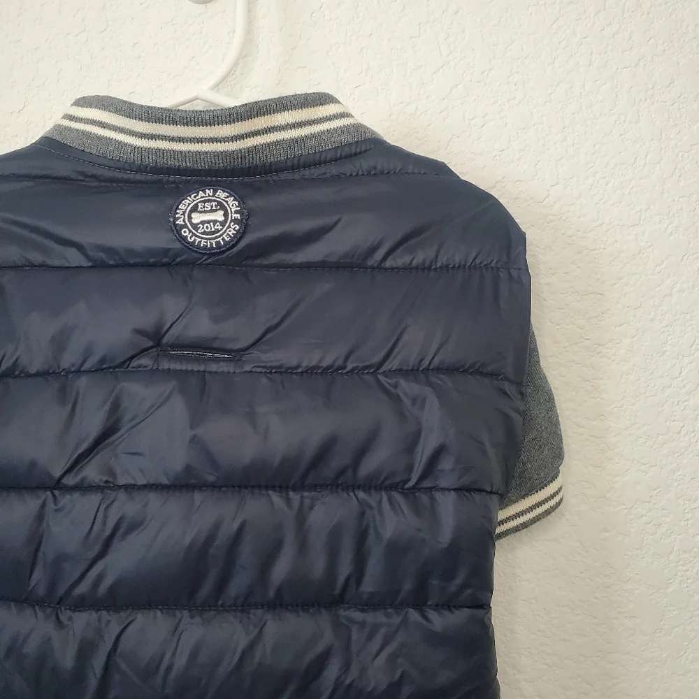 AE American Beagle Outfitters Navy Blue Varsity Style Pet Dog Puffy Jacket M